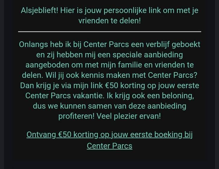 Centerparcs kortings code voor je eerste boeking, Tickets en Kaartjes, Kortingen en Cadeaubonnen, Drie personen of meer, Kortingsbon