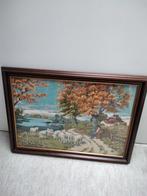 Ingelijst geborduurd schilderij achter glas, Antiek en Kunst, Kunst | Schilderijen | Klassiek, Ophalen