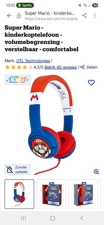 Super Mario - kinderkoptelefoon - volumebegrenzing  beschikbaar voor biedingen