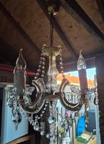 Antieke 5 armige kristallen kroonluchter, Huis en Inrichting, Ophalen of Verzenden, Glas