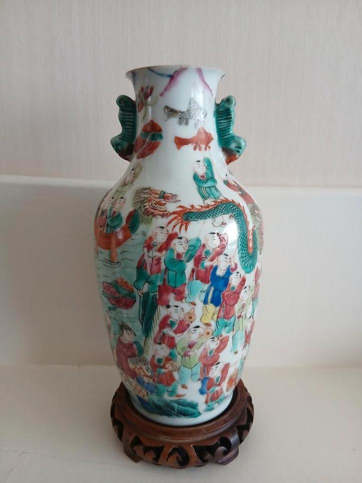 Chinese vaas mandarin rose export Qing drakenboot festijn, Antiek en Kunst, Antiek | Vazen, Ophalen of Verzenden