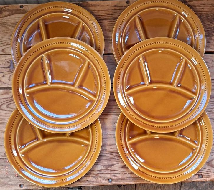 Set van 6 Gourmet  Borden Verdeelborden Bruin Vintage, Huis en Inrichting, Keuken | Servies, Gebruikt, Bord(en), Overige stijlen