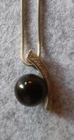 Zilveren ketting met kristallen en zwarte kraal, Sieraden, Tassen en Uiterlijk, Kettingen, Ophalen of Verzenden, Gebruikt, Zwart