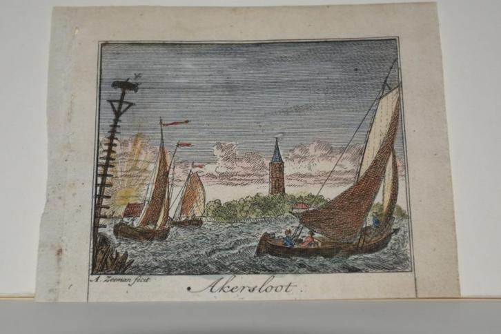 AKERSLOOT Handgekleurde Kopergravure Abraham Zeeman GK2, Antiek en Kunst, Kunst | Etsen en Gravures, Verzenden