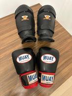 Muay bokshandschoenen en Matsuru scheenbeschermers, Gebruikt, Overige, Maat XL, Vechtsportbescherming