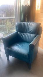 Fauteuil Leolux leder petrol, Ophalen, Gebruikt, Vintage klassiek, 75 tot 100 cm