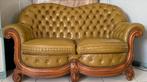 Barok / Chesterfield zithoek / bankstel groen leer hout, Ophalen