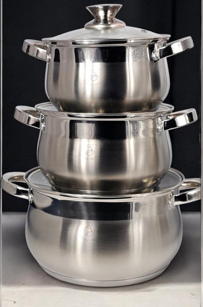 Pannenset Belly 3-delige casserole, Huis en Inrichting, Keuken | Potten en Pannen, Nieuw, Pannenset, Rvs, Inductieplaat, Keramische plaat