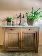 Vintage houten dressoir met wit marmeren blad, Ophalen, Gebruikt