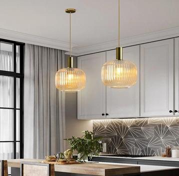 Hanglamp glas amber goud