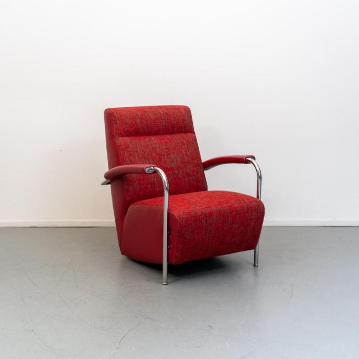 1x Leolux Scylla hoge rug - rood gemeleerde stof, Huis en Inrichting, Fauteuils, Leer, Stof