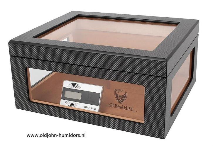 HUMIDOR "MILANO" DIGITALE HYGROMETER 95 SIGAREN CARBON   h09, Verzamelen, Rookartikelen, Aanstekers en Luciferdoosjes, Nieuw, Tabaksdoos of Verpakking
