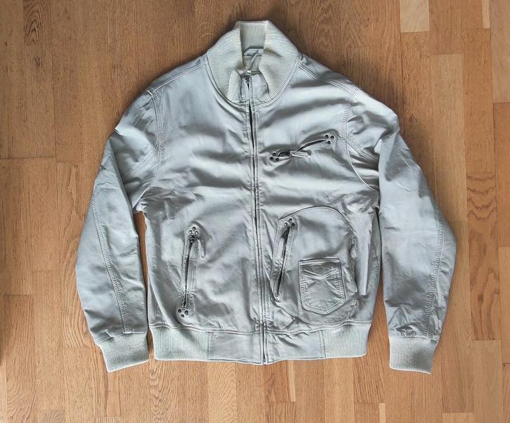 Pepe Jeans London, leren jack - L, Kleding | Heren, Jassen | Winter, Zo goed als nieuw, Maat 52/54 (L), Wit, Ophalen of Verzenden