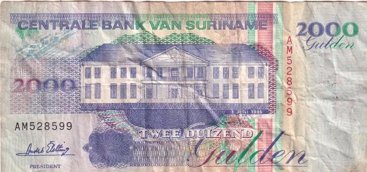 Suriname 2000 gulden 1-6-1995, Postzegels en Munten, Bankbiljetten | Amerika, Los biljet, Zuid-Amerika, Verzenden