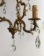 Drie armige Franse bronzen kroonluchter met kristalglas, Ophalen of Verzenden, Gebruikt, Glas