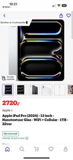 Apple iPad Pro 2024) 13 inch WiFi + Cellular 1TB Nanotextuur, Computers en Software, Apple iPads, Apple, Nieuw, Ophalen of Verzenden