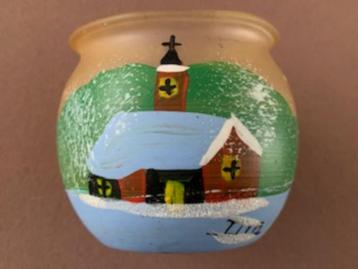 Vintage waxinelichthouder mondgeblazen glas handgeschilderd beschikbaar voor biedingen