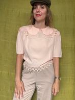 Vintage blouse / top met mooie kraag - zalm -38/40, Maat 38/40 (M), Oranje, Ophalen of Verzenden, Vintage