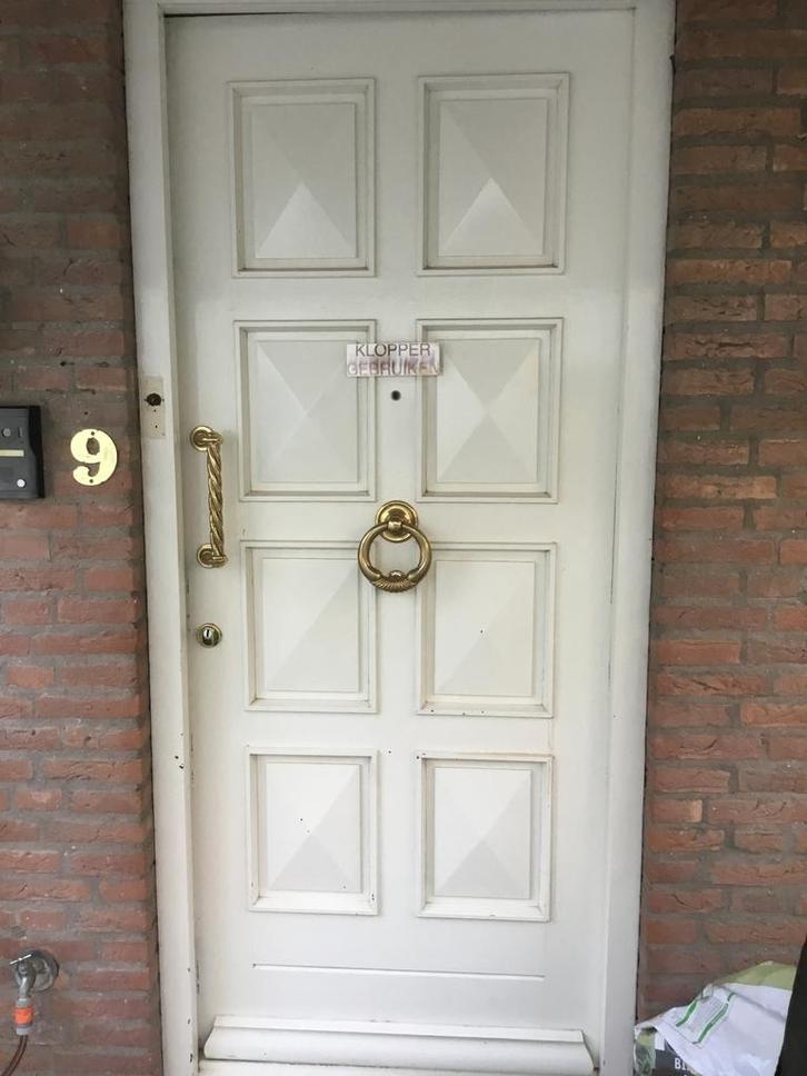 2 Hardhouten voordeuren compleet met belslag, Doe-het-zelf en Verbouw, Deuren en Horren, Zo goed als nieuw, Buitendeur, 200 tot 215 cm