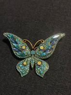 Vintage vlinder broche met strass, Sieraden, Tassen en Uiterlijk, Broches, Overige materialen, 4 tot 7 cm, Blauw, Ophalen of Verzenden