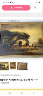 Olieverfschilderij Jaap van Kregten - Boerderij met koeien, Antiek en Kunst, Kunst | Schilderijen | Klassiek, Ophalen of Verzenden