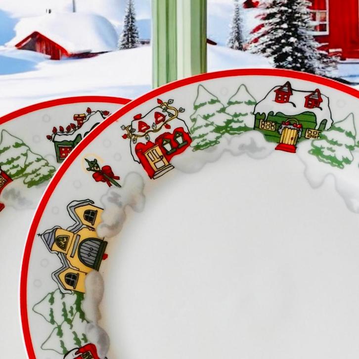 6-Delige Bordenset Kerstservies “Holiday Joy” Royal Heritage, Huis en Inrichting, Keuken | Servies, Zo goed als nieuw, Bord(en)