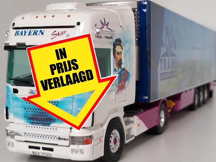 SCANIA 164L trekker met koeloplegger "Trio-Trans - Augsburg", Hobby en Vrije tijd, Modelauto's | 1:50, Nieuw, Bus of Vrachtwagen