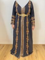 Donkergrijze takshita/marokkaanse jurk met brons M t/m XL, Maat 46/48 (XL) of groter, Ophalen of Verzenden, Zo goed als nieuw