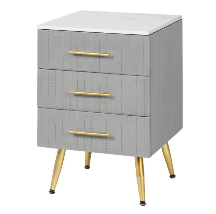 Ladekast - Opbergkast - 3 Lades -Moderne Nachtkastje -Grijs, Huis en Inrichting, Kasten | Ladekasten, Nieuw, Minder dan 100 cm