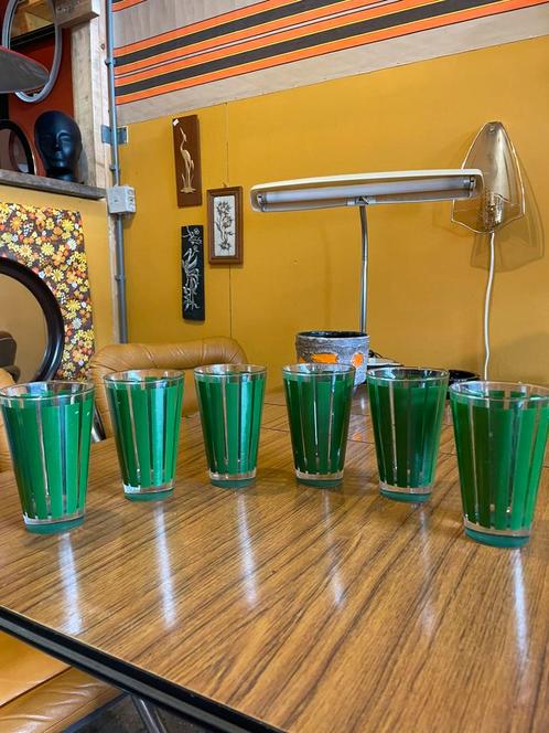 6 vintage jaren 70 groene italiaanse glazen, Verzamelen, Glas en Borrelglaasjes, Zo goed als nieuw, Frisdrankglas, Ophalen of Verzenden
