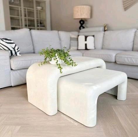 Woood Stani organische salontafelset van 2 betonlook NIEUW!, Huis en Inrichting, Tafels | Salontafels, Nieuw, Minder dan 50 cm