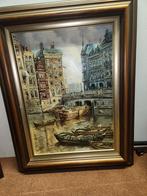 Schilderij Amsterdamse Grachten, Antiek en Kunst, Kunst | Schilderijen | Klassiek, Ophalen of Verzenden