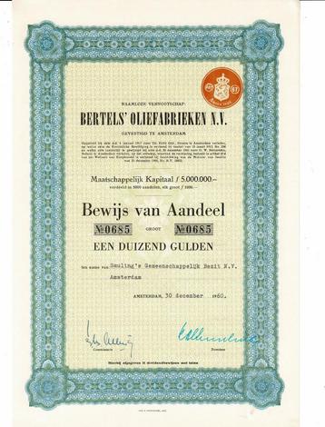 35 x Bertels Oliefabrieken - Amsterdam 1960 - Aandeel ƒ 1000