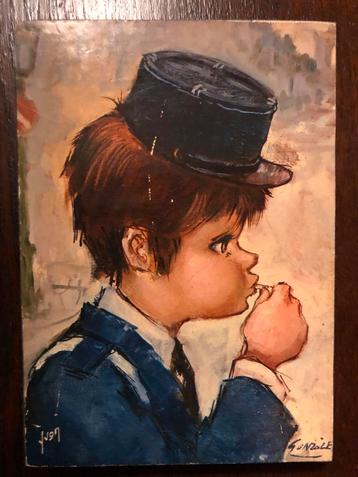 Vintage Schilderij Jongen met Hoed beschikbaar voor biedingen