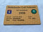 Golf Handicap Bewijs - 1998, Ophalen of Verzenden, Gebruikt, Overige typen, Overige merken