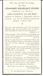 Erlecum 1889 - Horssen 1954 Johannes Jeuken, Ophalen of Verzenden, Bidprentje