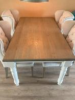 Richmond Interiors eiken eettafel oil grey + 4 ecru stoelen, Ophalen, Gebruikt, Landelijk, 4 tot 6 stoelen