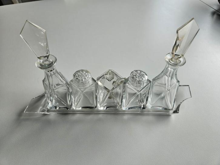 Art Deco kristallen condimentenset – Boheems ca. 1925–1935, Antiek en Kunst, Antiek | Glas en Kristal, Ophalen of Verzenden