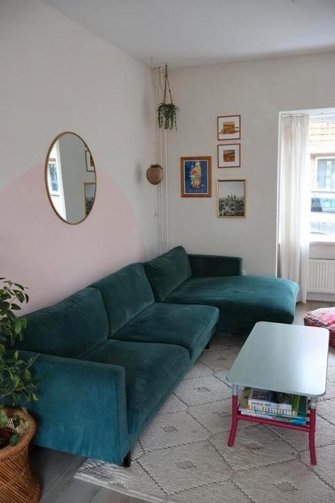 by Sidde, hoekbank. Prachtige groene stof, Huis en Inrichting, Banken | Sofa's en Chaises Longues, Gebruikt, Ophalen