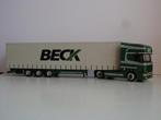 HERPA Scania 144TL megaschuifzeiltrailer BECK (CH), Ophalen of Verzenden, Zo goed als nieuw, Bus of Vrachtwagen, Herpa