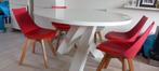 Ronde eetkamertafel wit met stoelen, Huis en Inrichting, Tafels | Eettafels, Ophalen, Gebruikt, Rond, Vijf personen of meer