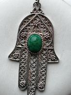 Grote zilveren hanger Hand met Malachiet, Verzenden, Gebruikt, Zilver, Overige materialen