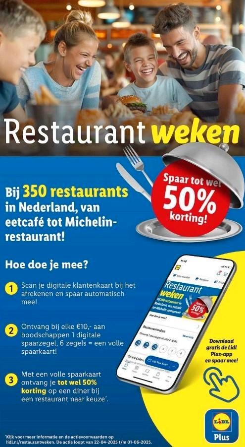 6 kortingscodes Restaurantweken Lidl, Tickets en Kaartjes, Kortingen en Cadeaubonnen, Drie personen of meer, Overige typen, Kortingsbon