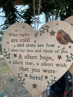 Kerstboomhanger hart roodborstje tekst over gemis overledene, Ophalen of Verzenden, Nieuw