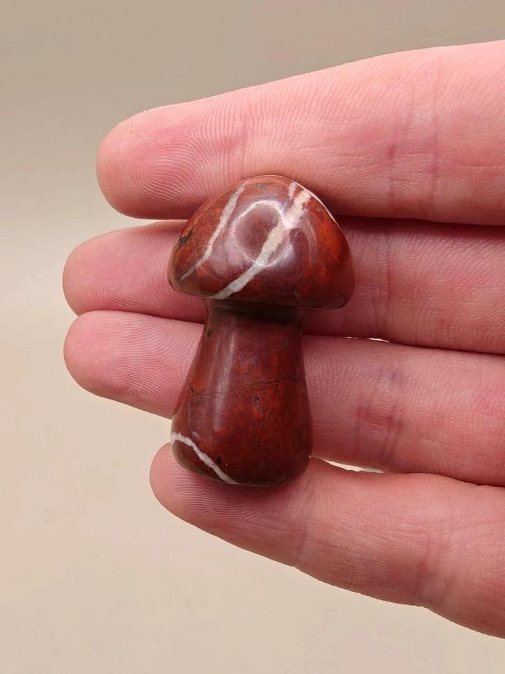 Rode Jaspis paddenstoel – gepolijst decoratief object, Verzamelen, Mineralen en Fossielen, Mineraal, Ophalen of Verzenden