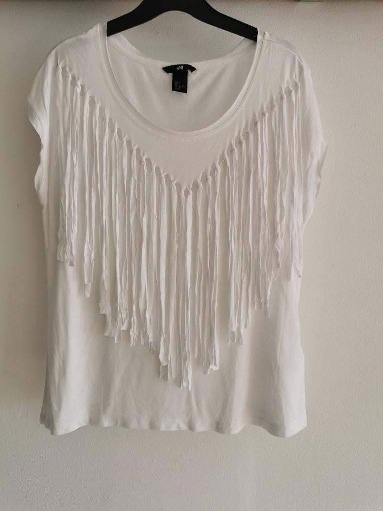 H&M top met franjes mt. S/M, HM, Verzenden, Wit, Nieuw