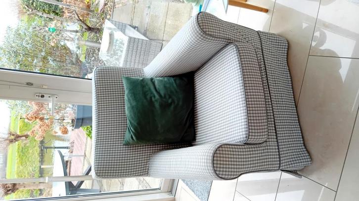 Ikea ektorp fauteuil  grijs/ecru ruitje, Huis en Inrichting, Fauteuils, Gebruikt, 75 tot 100 cm, 75 tot 100 cm, Ophalen