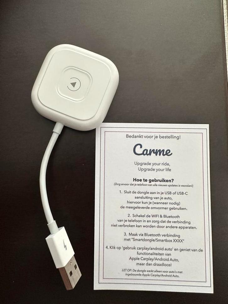 CarMe Luxe CarPlay Dongle - Draadloos CarPlay - Wit, Auto diversen, Carkits, Gebruikt, Ophalen of Verzenden