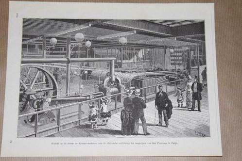 Antieke gravure - Stoom- en dynamomachines v elektr. licht !, Antiek en Kunst, Kunst | Etsen en Gravures, Ophalen of Verzenden