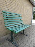 Smalle groene tuinbank met ijzer frame lattenbank, Tuin en Terras, Tuinbanken, Ophalen, Gebruikt, Metaal